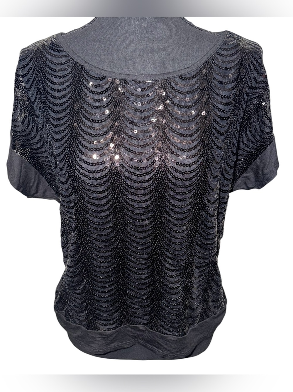 January 7 Women’s Sequined Sheer Top Blouse Black Size Large